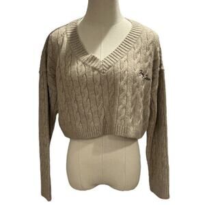 BDG Urban Outfitters Sand Cable Knit Long Sleeve Crop Baggy Sweater Sz XS New